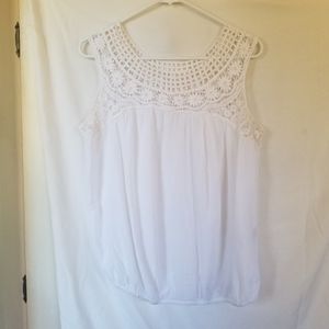 Studio M white top w/lace neck